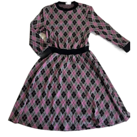 Unique Vintage Adorable Purple & Pink Argyle Sweater Dress women size Small - Picture 2 of 6